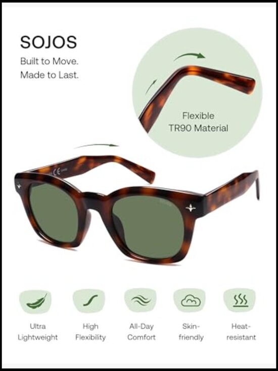 Retro Polarized Square Sunglasses UV400 TR90 Frame
